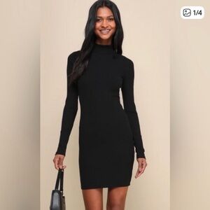 Abercrombie & Fitch Black Long-Sleeve Mock Neck Knit Dress